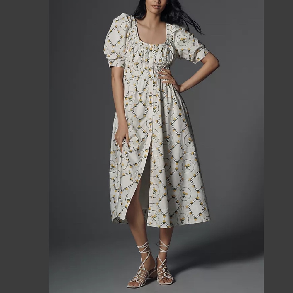 Anthropologie Short-Sleeve High-Low Midi Dress